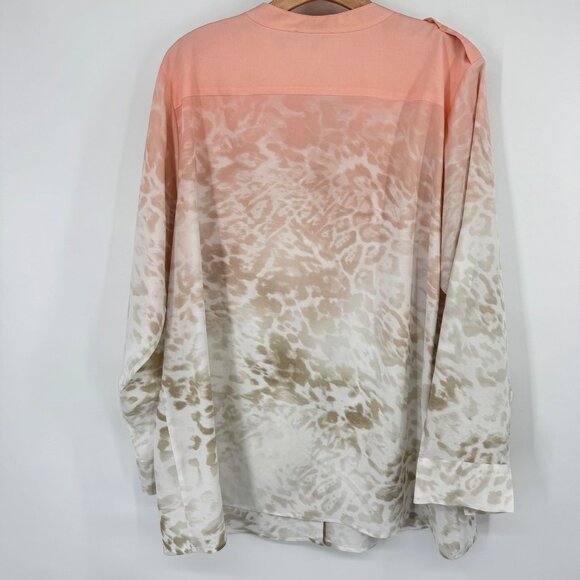 Calvin Klein Womens Long Sleeve Blouse Size 1X plus Peach Beige Ombre - Picture 9 of 12